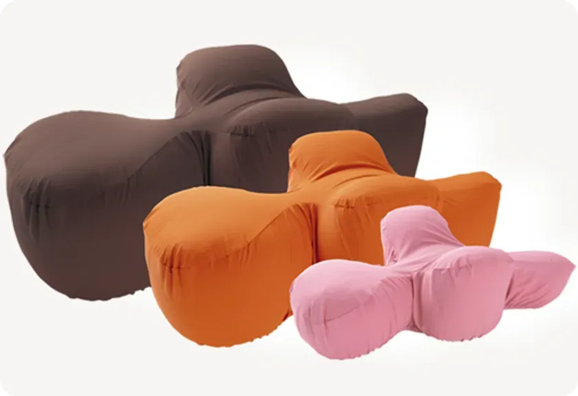 リラクッション用カバーの新色オレンジとピンク、既存のブラウンの3色